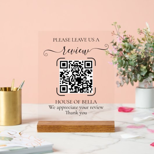 Elegant Script QR Code Review Request Sign アクリルサイン (ウェディング)