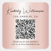 Elegant Script QR Code Rose Gold Thank You スクエアシール (正面)
