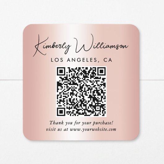 Elegant Script QR Code Rose Gold Thank You スクエアシール