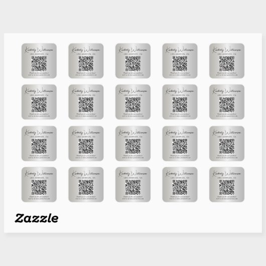 Elegant Script QR Code Silver Thank You スクエアシール (シート)