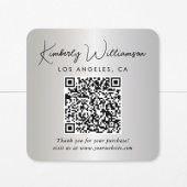 Elegant Script QR Code Silver Thank You スクエアシール