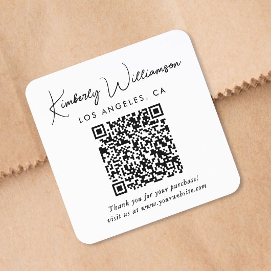 Elegant Script QR Code Thank You スクエアシール