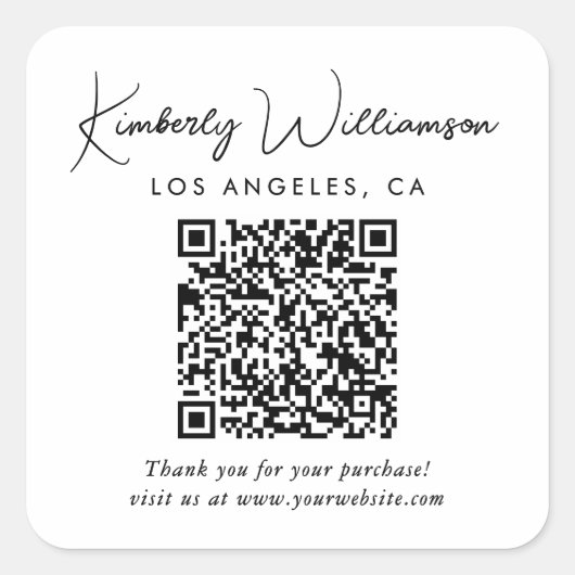 Elegant Script QR Code Thank You スクエアシール (正面)