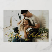 Elegant Script Red Christmas Modern Minimal Photo 箔シーズンカード (正面)