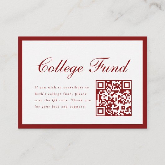 Elegant Script Red College Fund QR Code Graduation エンクロージャーカード (正面)