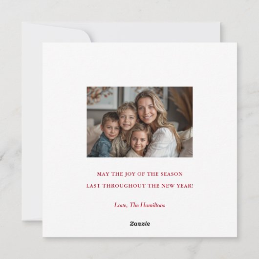 Elegant Script Red Personalized Photo Christmas シーズンカード (裏面)