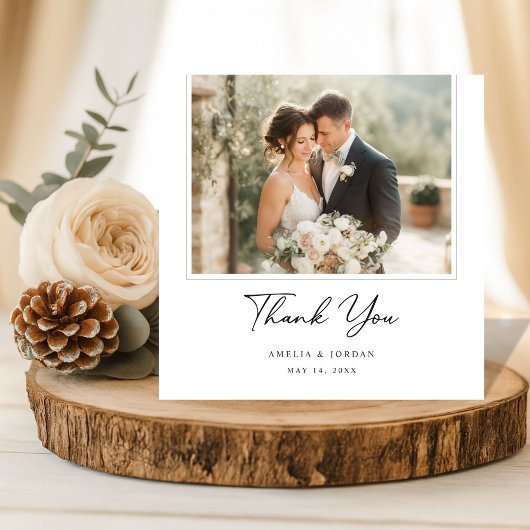 Elegant Script Romantic Rustic Boho Wedding Photo サンキューカード