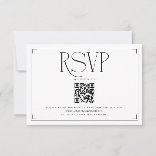 Elegant Script RSVP QR Code Black White Wedding  (正面)