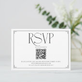 Elegant Script RSVP QR Code Black White Wedding  (スタンド正面)