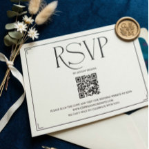 Elegant Script RSVP QR Code Black White Wedding 
