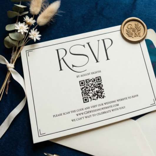 Elegant Script RSVP QR Code Black White Wedding 