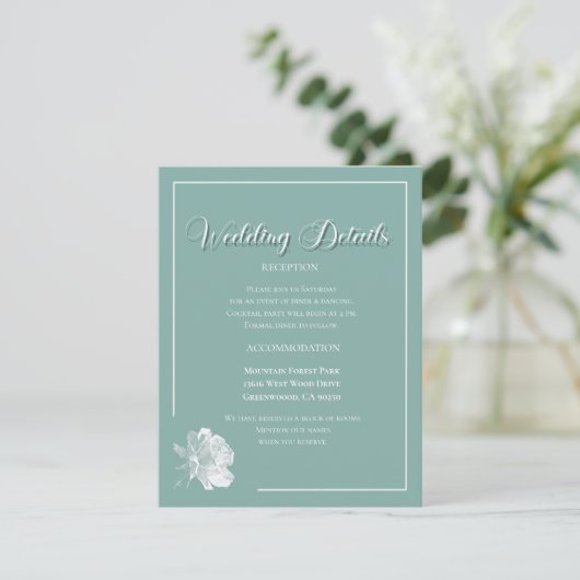 Elegant Script Sage Green Floral Wedding エンクロージャーカード (スタンド正面)