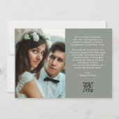 Elegant Script Sage Green | QR Code Just Married 招待状 (裏面)