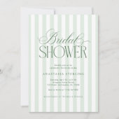Elegant Script Sage Green Stripes Bridal Shower 招待状 (正面)