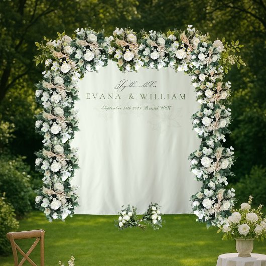 Elegant script Sage Green wedding backdrop タペストリー