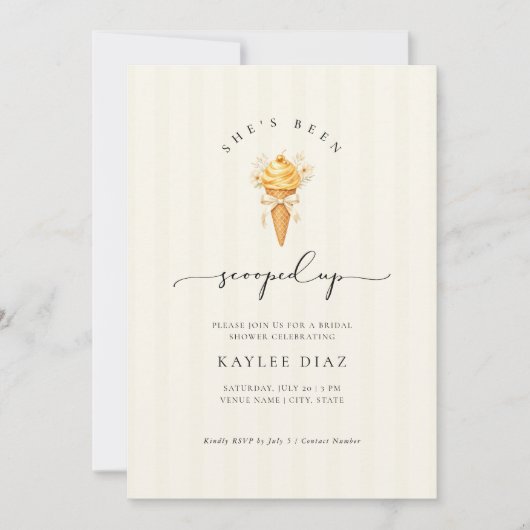 Elegant Script She’s Been Scooped Up Bridal Shower 招待状 (正面)