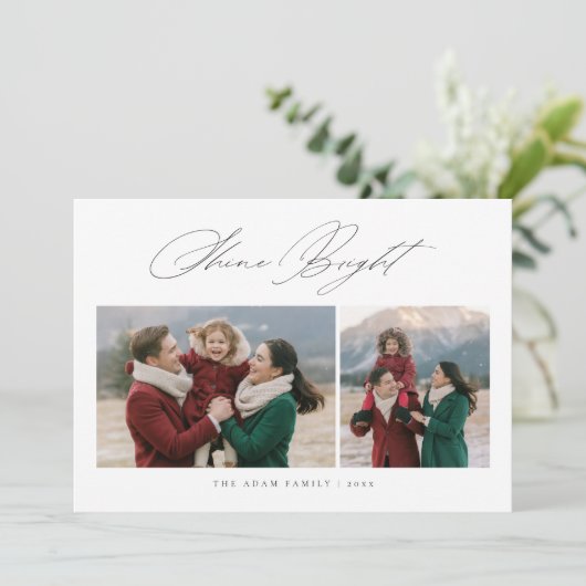 Elegant Script Shine Bright Christmas 2 Photo シーズンカード (スタンド正面)