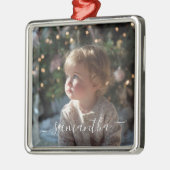 Elegant Script Signature Name Photo メタルオーナメント (左)