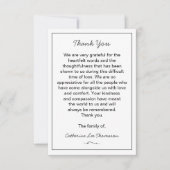 Elegant Script Simple Funeral Flat Thank You Card サンキューカード (正面)