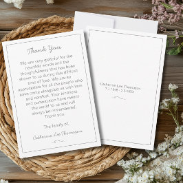 Elegant Script Simple Funeral Flat Thank You Card サンキューカード