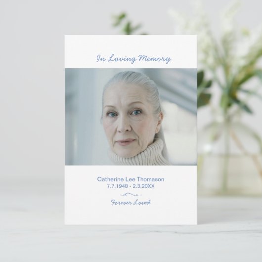 Elegant Script Simple Funeral Photo Thank You Card (スタンド正面)