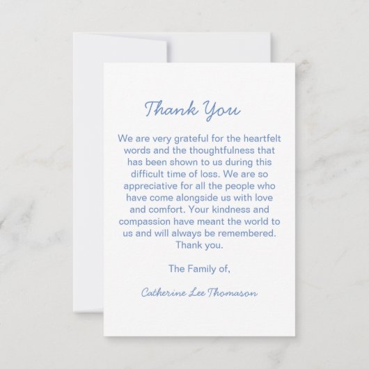 Elegant Script Simple Funeral Photo Thank You Card (裏面)