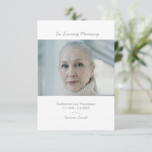 Elegant Script Simple Funeral Photo Thank You Card (スタンド正面)