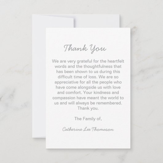 Elegant Script Simple Funeral Photo Thank You Card (裏面)