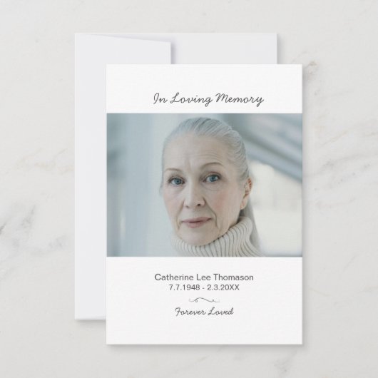 Elegant Script Simple Funeral Photo Thank You Card (正面)
