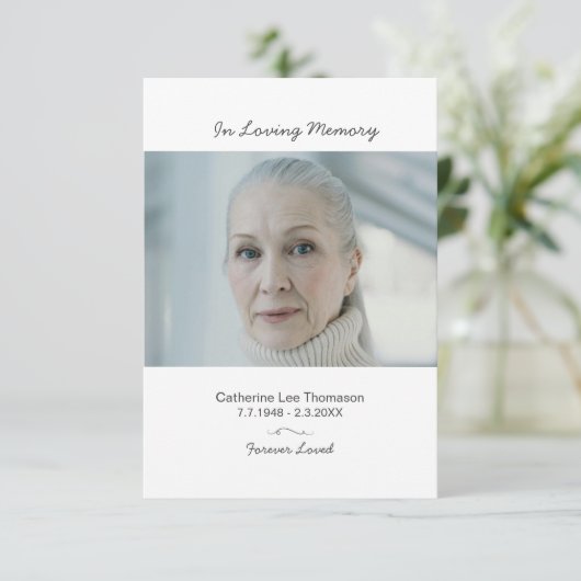 Elegant Script Simple Funeral Photo Thank You Card (スタンド正面)