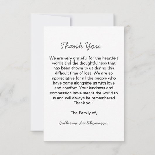 Elegant Script Simple Funeral Photo Thank You Card (裏面)