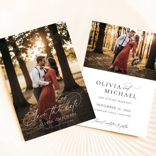 Elegant Script Simple Wedding Photo セーブザデート