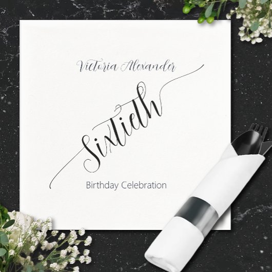 Elegant Script Sixtieth Birthday Celebration スタンダードカクテルナプキン
