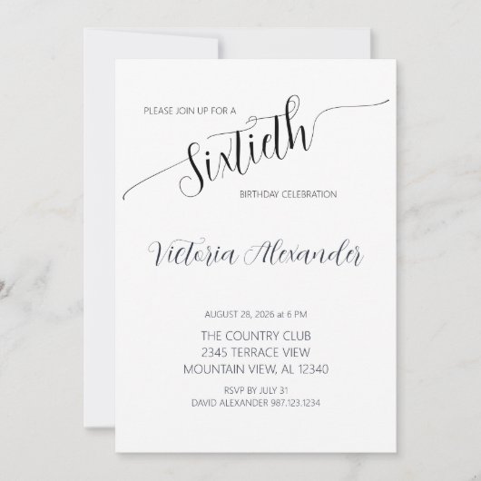 Elegant Script Sixtieth Birthday Celebration 招待状 (正面)