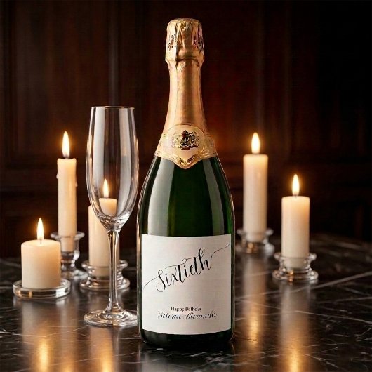 Elegant Script Sixtieth Birthday Personalized スパークリングワインラベル