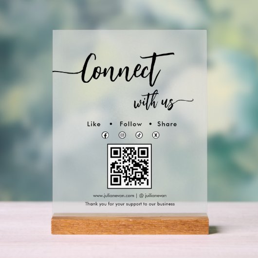 Elegant Script Social Media Single QR Code アクリルサイン (ニュートラル)