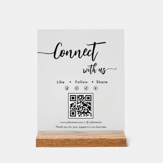 Elegant Script Social Media Single QR Code アクリルサイン (正面)