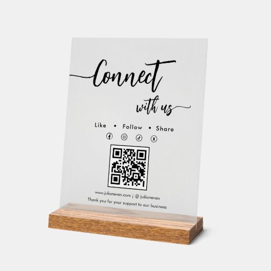 Elegant Script Social Media Single QR Code アクリルサイン (傾斜)