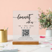 Elegant Script Social Media Single QR Code アクリルサイン (ウェディング)