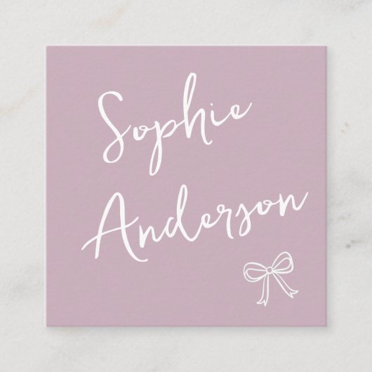 Elegant Script Square Business Card with Bow       スクエア名刺 (正面)