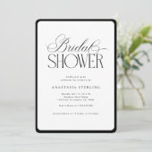 Elegant Script Stripes Black & White Bridal Shower 招待状 (スタンド正面)