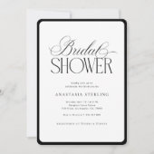Elegant Script Stripes Black & White Bridal Shower 招待状 (正面)