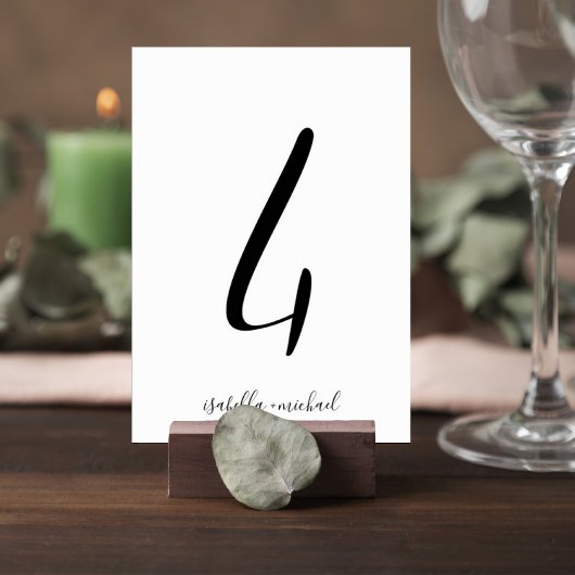 Elegant Script Table Number Sign with Couple Names テーブルナンバー