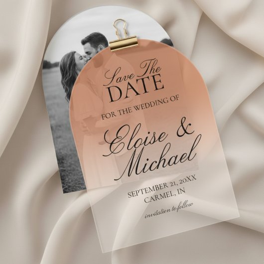Elegant Script Terracotta Gradient Save The Date アクリル招待状