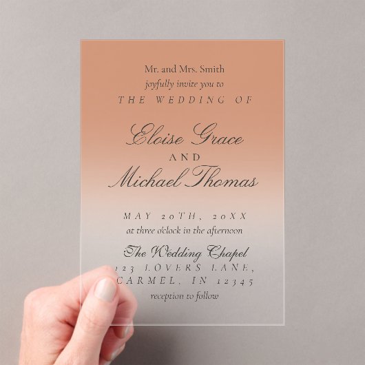 Elegant Script Terracotta Gradient Wedding アクリル招待状 (インサイチュ (ポータブル))