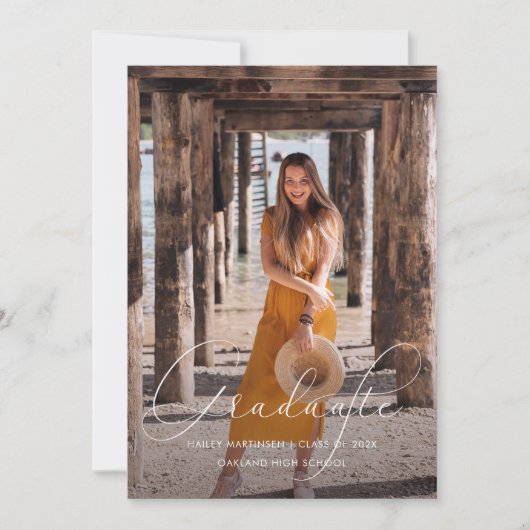 Elegant Script Terracotta Photo Graduation Party 招待状 (正面)