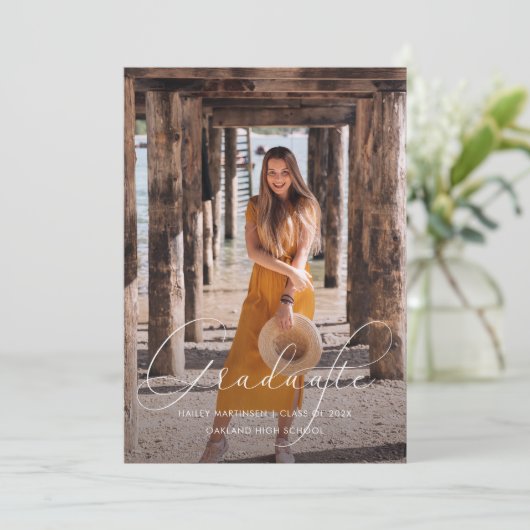 Elegant Script Terracotta Photo Graduation Party 招待状 (スタンド正面)