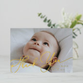 Elegant Script Thank You Baby Announcement 箔招待状 (立ち正面)