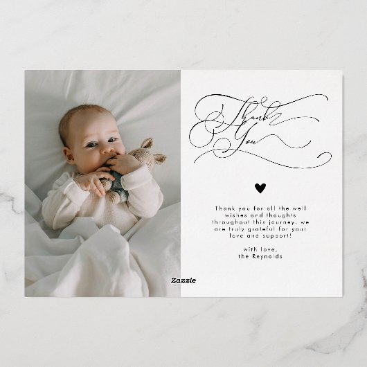 Elegant Script Thank You Baby Announcement 箔招待状 (裏面)