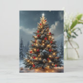 Elegant Script Tree Non Photo Red Christmas シーズンカード (スタンド正面)